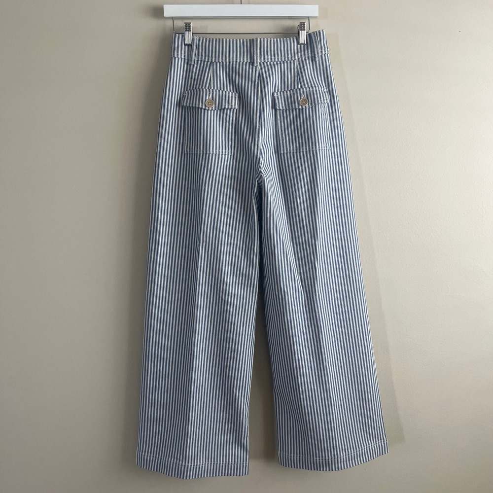 Boden Brompton Wide Leg Pants Blue White Stripe Pleated High Waist US 6 - Picture 4 of 8